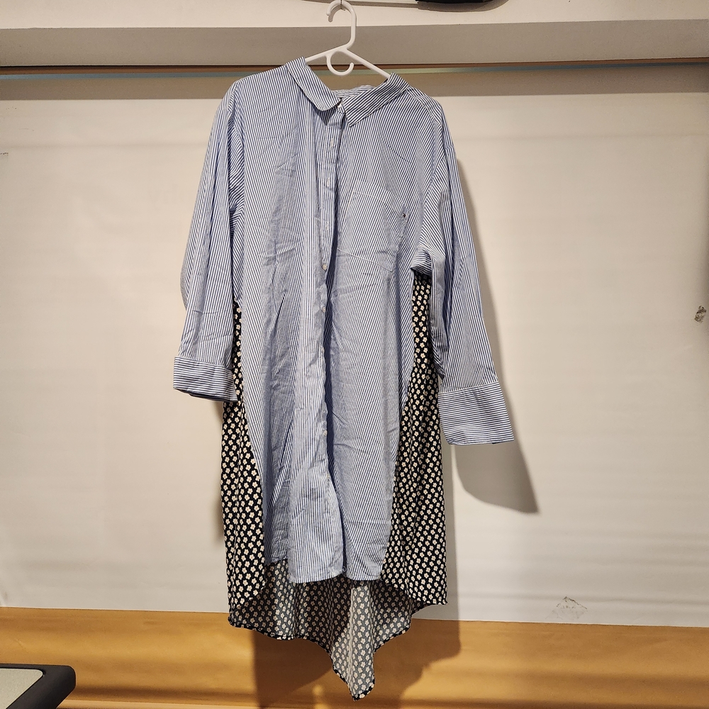 Blue Striped and Mini Flower Tommy Hilfiger Shirt Dress